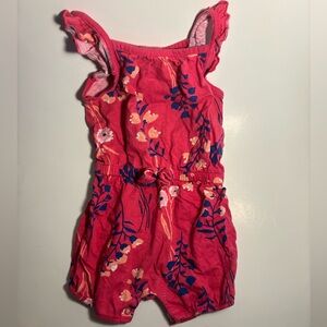 Carter's Bright Pink Floral Romper with Blue Accents